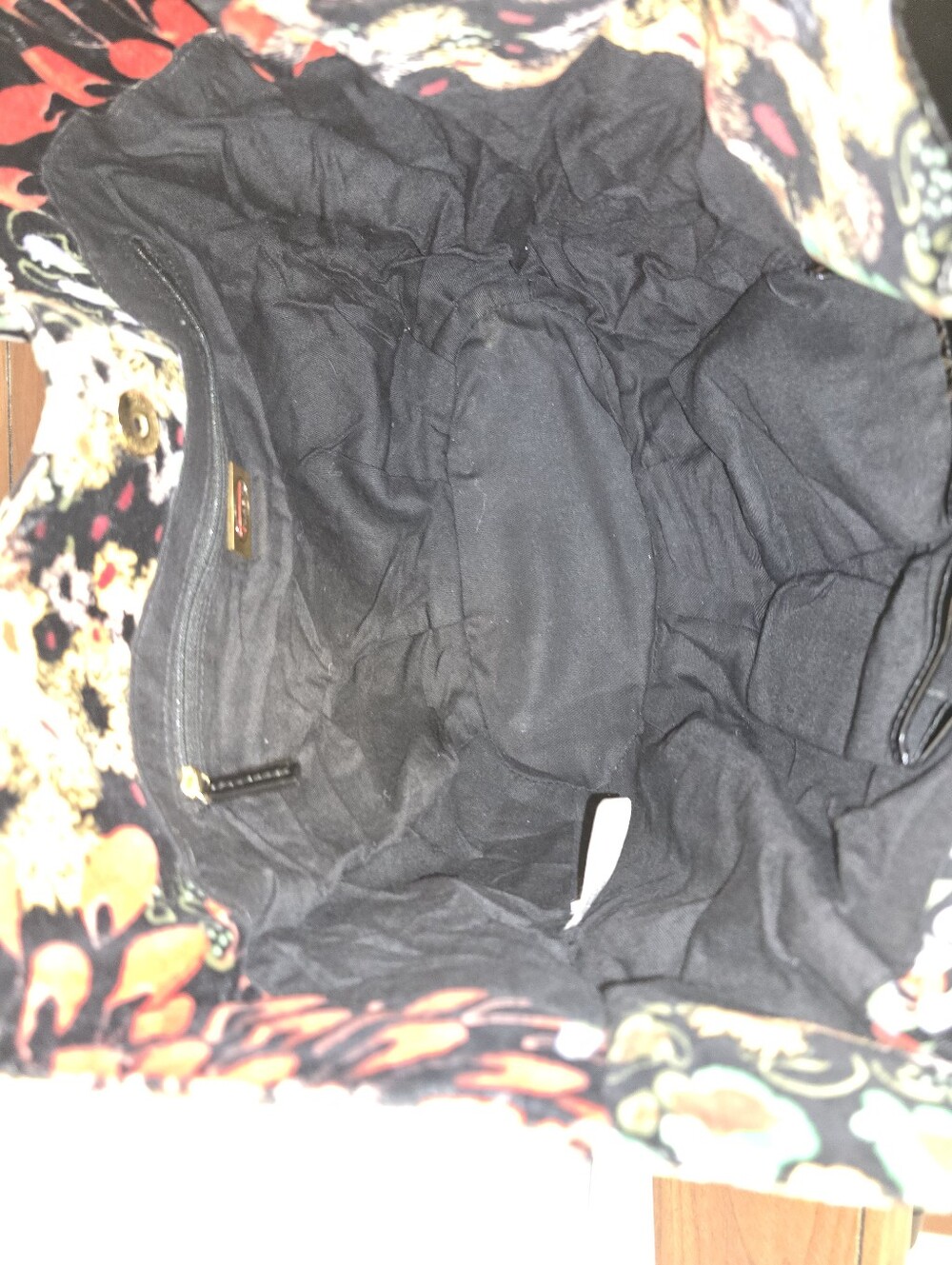 Talbots Floral Velvet Hobo Bag Black Gold Hardware - Picture 9 of 15